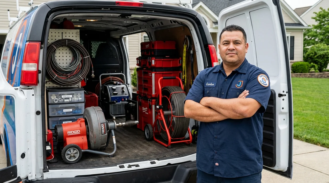 Professional drain cleaning equipment and Johns Plumbing LLC plumber in Hilbert