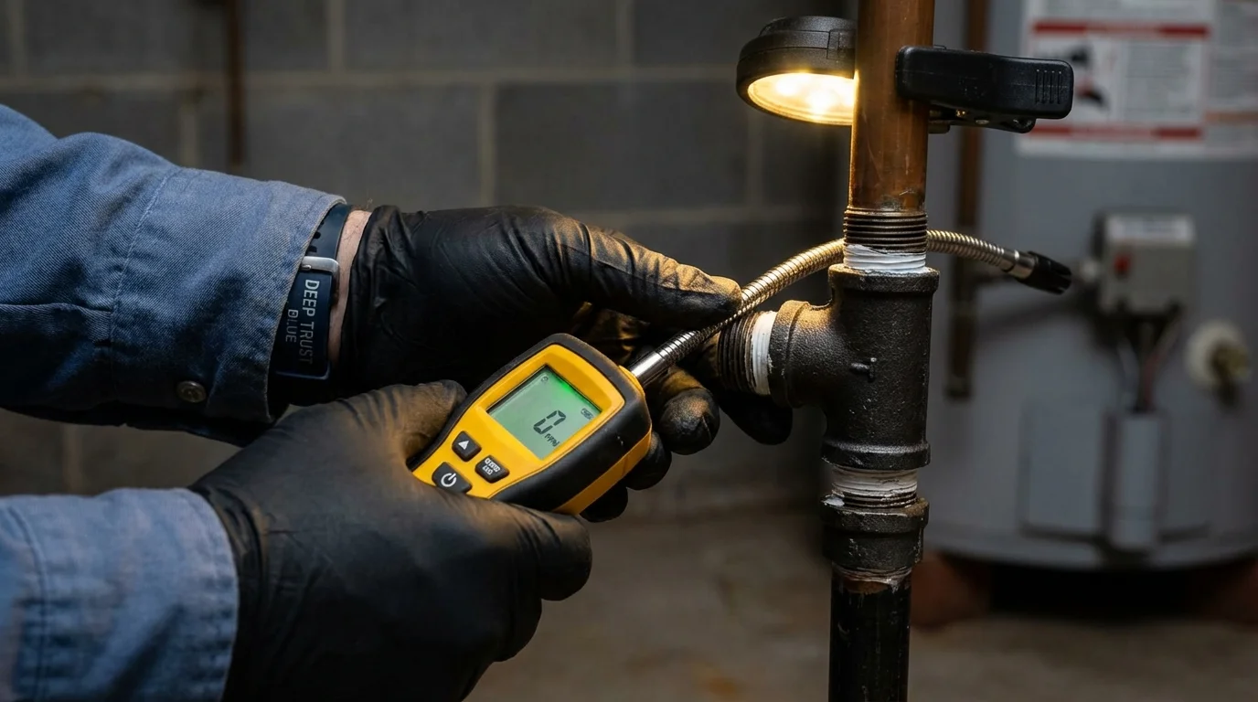 Gas leak detection with electronic sniffer by Johns Plumbing LLC in Hilbert