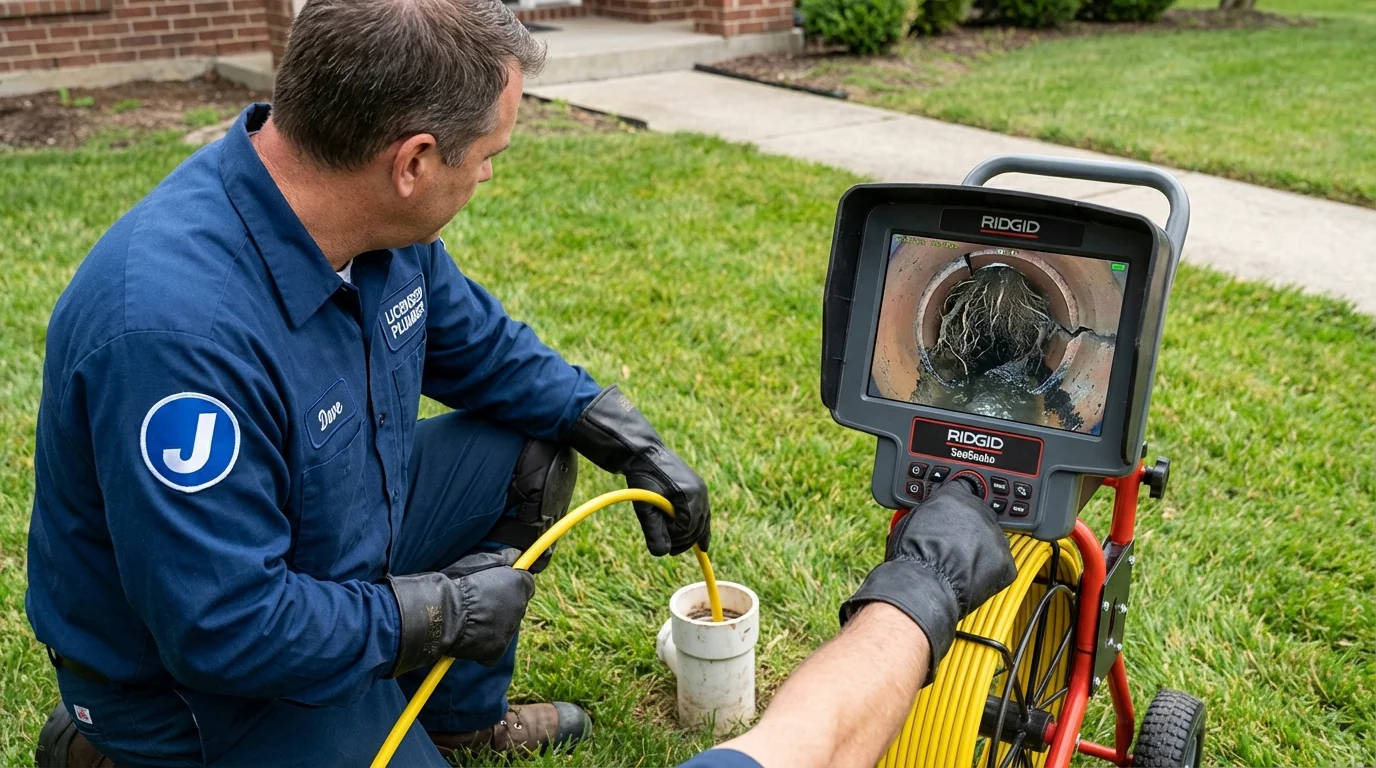 Sewer camera inspection being performed by Johns Plumbing LLC in Hilbert